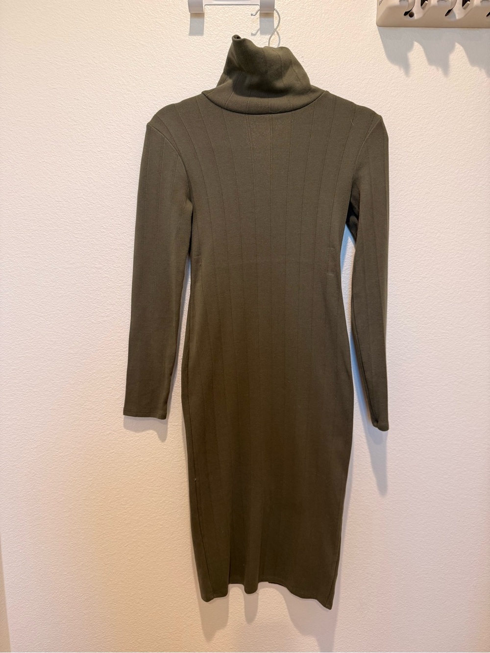 wild fable Olive Green Ribbed Turtleneck Midi Dress